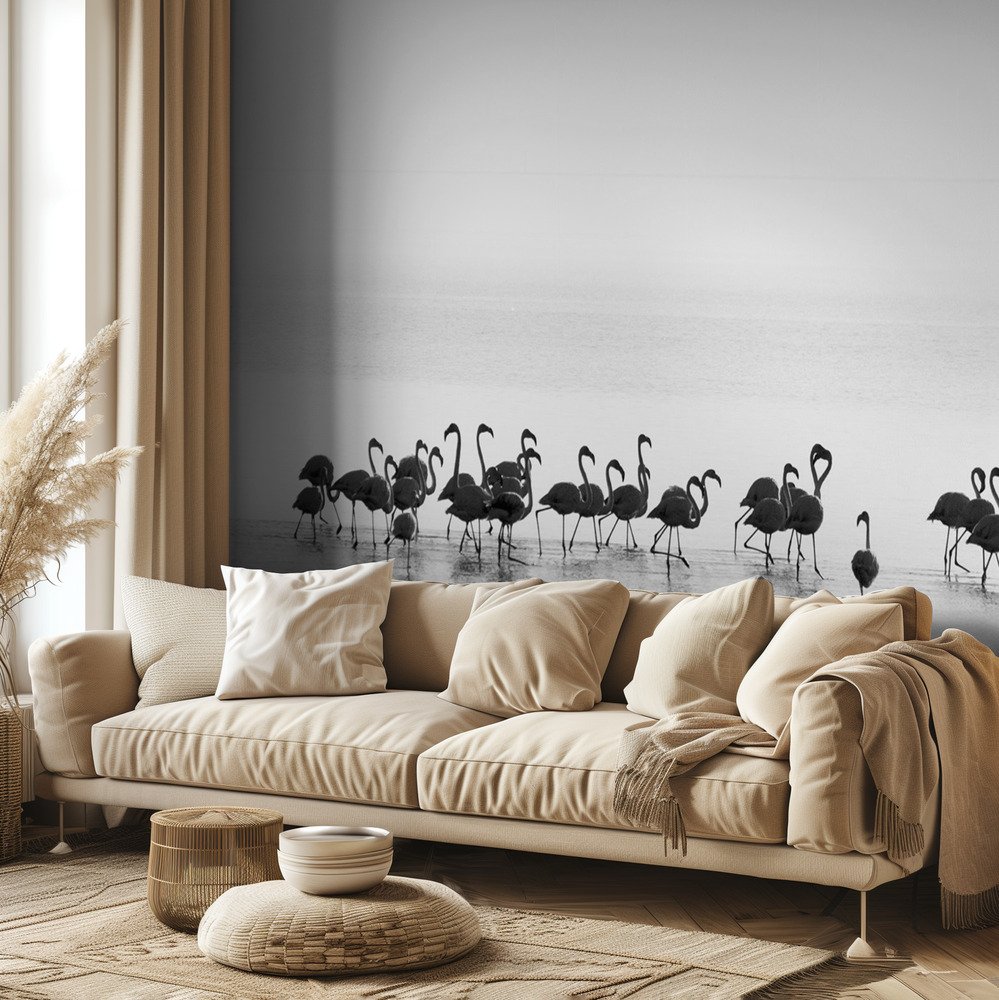 Graceful Flamingos Wading