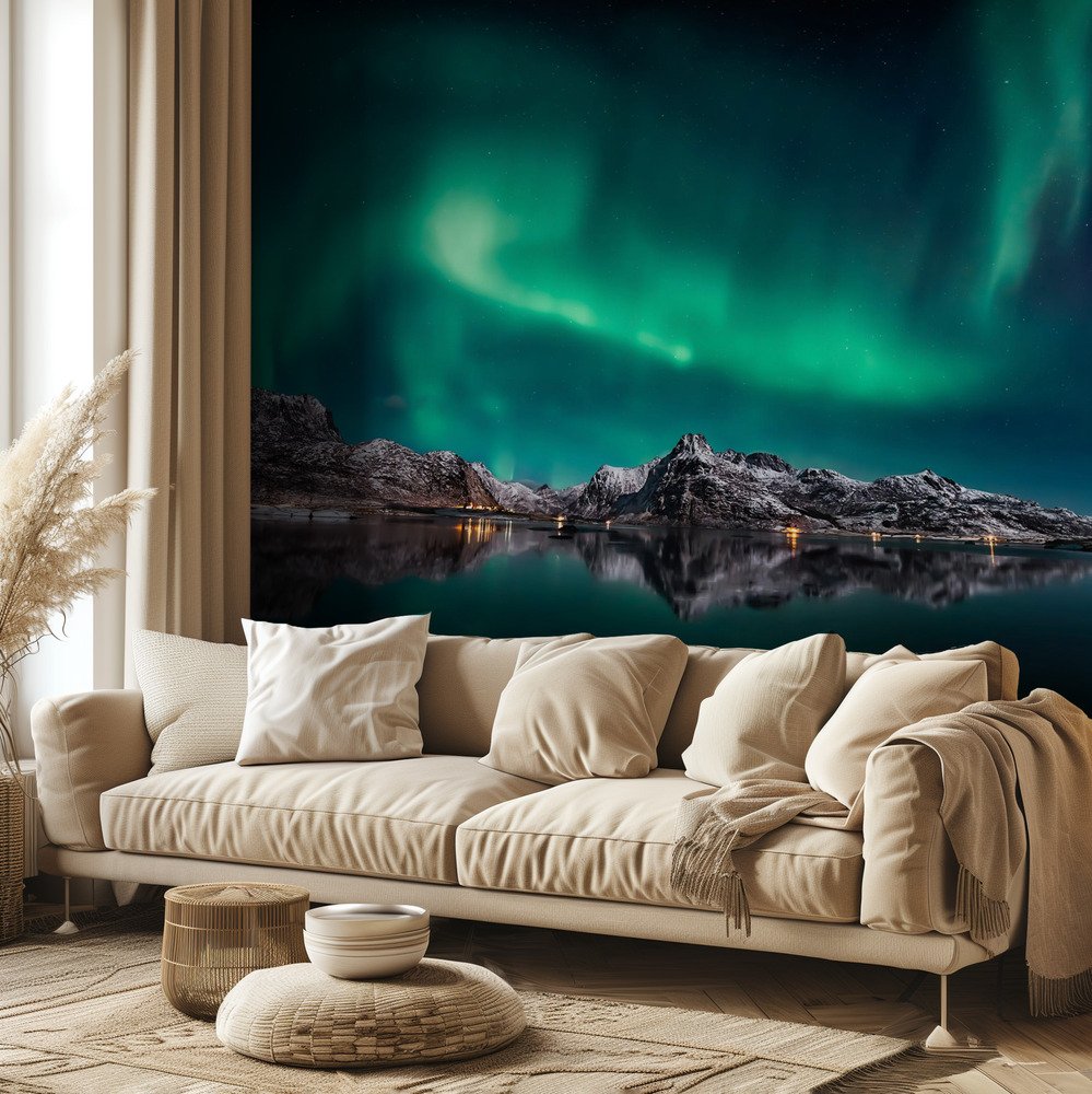 Emerald Aurora Mountain Reflection