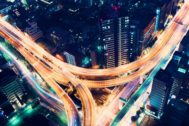 Aerial view of a massive highway intersection