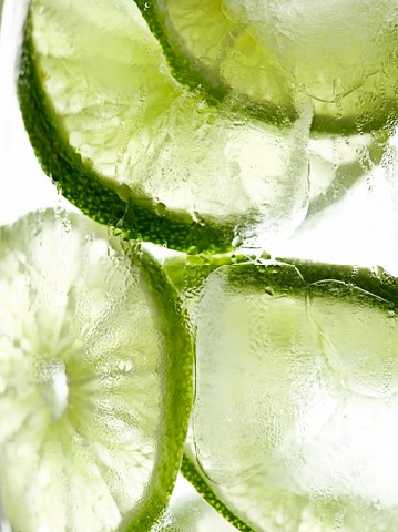 Lime slices in ice