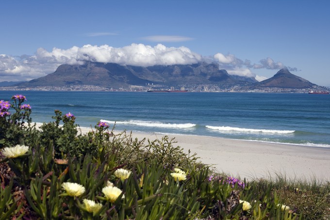 View of Table Mountain and the City of Cape Town from Bloubergstrand, South Africa