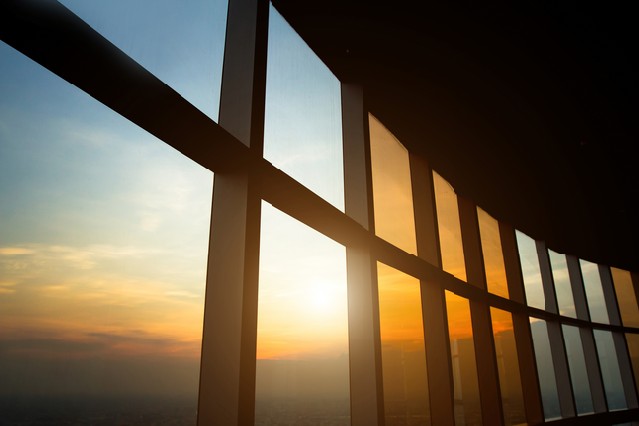 Abstract business interior, view of sky