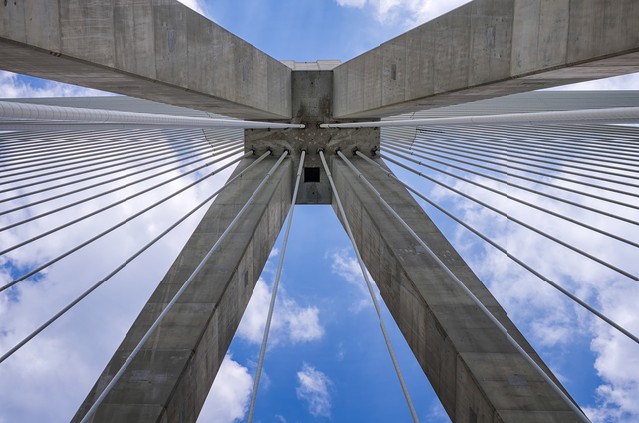Architectural detail of a cable bridge, between Rio and Antirrio, Greece