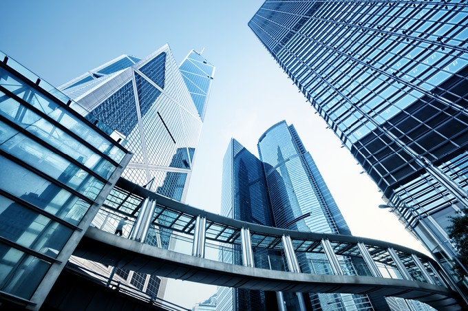 Toned image of modern office buildings in central Hong Kong