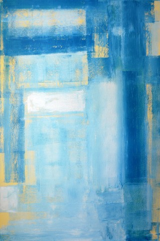 A Yellow and Teal Abstract Art Painting