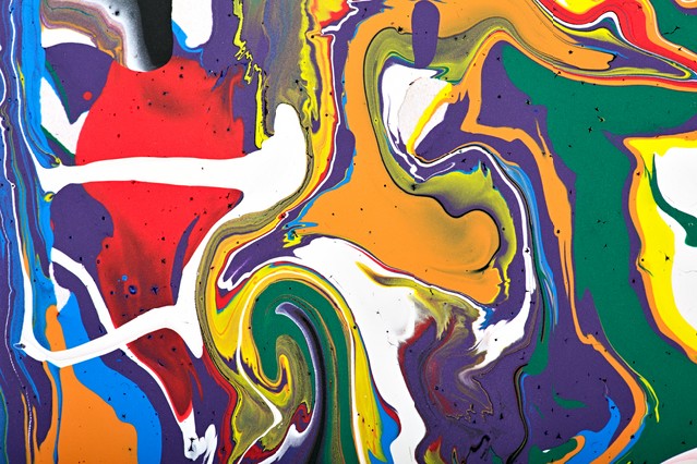 Abstract acrylic modern painting fragment, rainbow stains texture