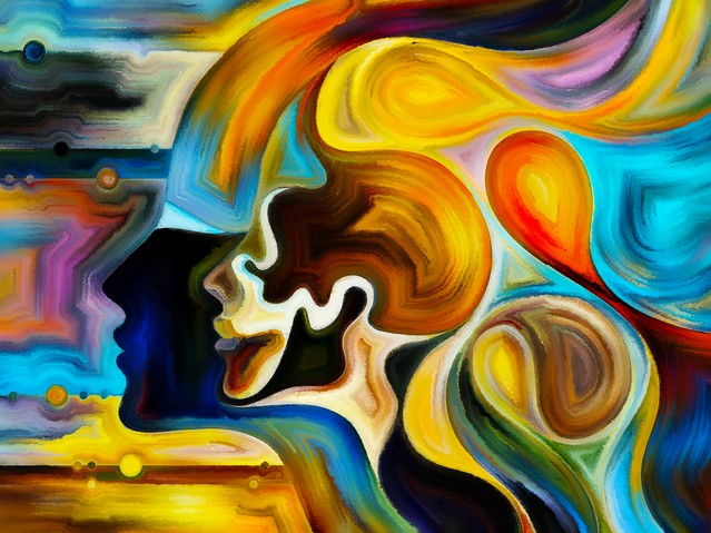 Artistic abstraction composed of elements of human face