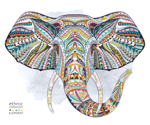 Ethnic patterned head of elephant on the grunge background