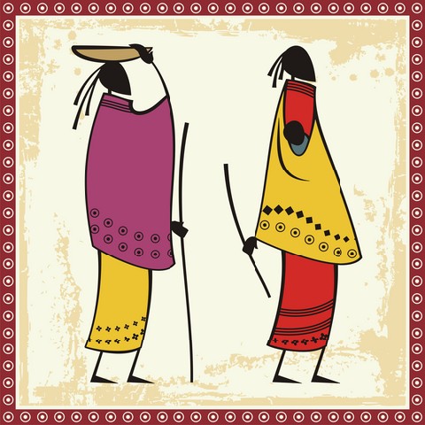 Illustrations of African Masai women in traditional clothing