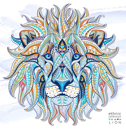 Patterned head of the lion on the grunge background 2