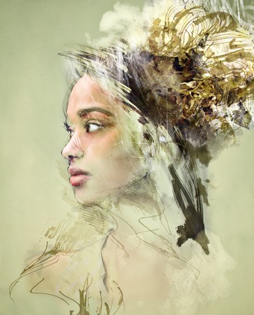 Portrait painting of beautiful african woman