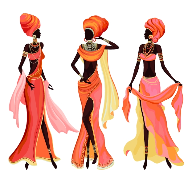 Three young beautiful African fashion models
