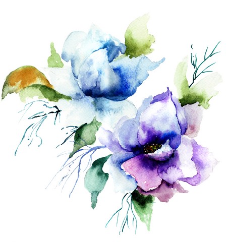 Beautiful Blue flower, Watercolor painting