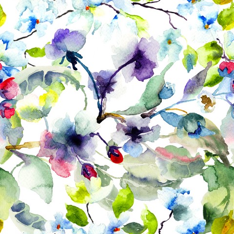 Blossoming tree brunch, watercolor illustration