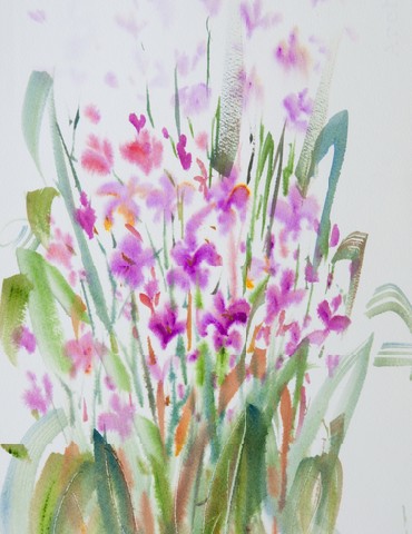 Colorful abstract flowers - Original watercolor painting