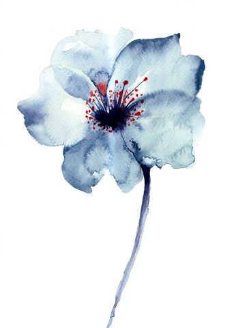 Decorative blue flower, watercolor illustration