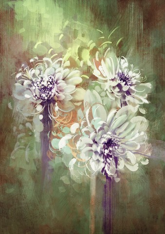 Digital painting of abstract flowers