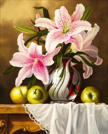 Oil painting with flowers roses, still life painting