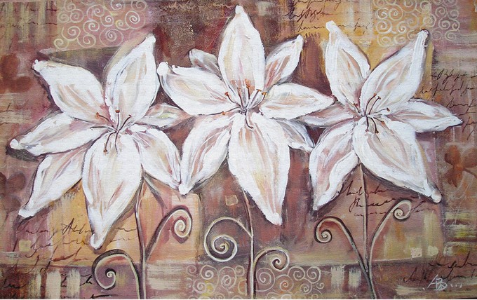 Pretty lily flower brown acrylic painting