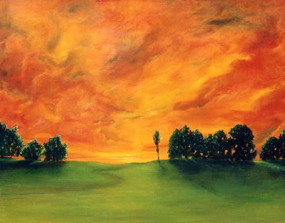Original Oil Painting of Fiery Sunset