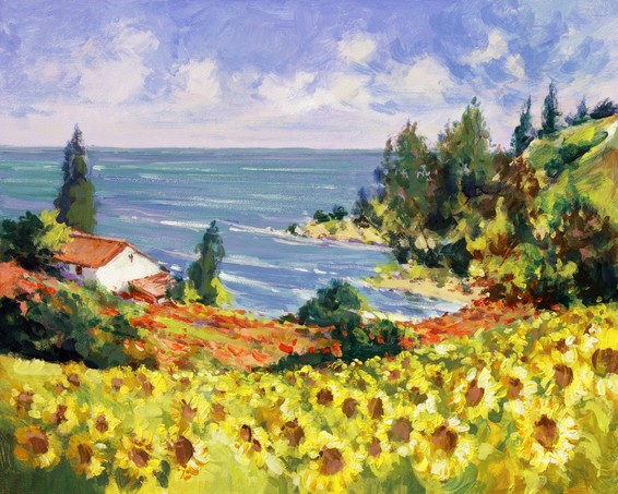 Sea landscape painting - acrylic paints on hardboard