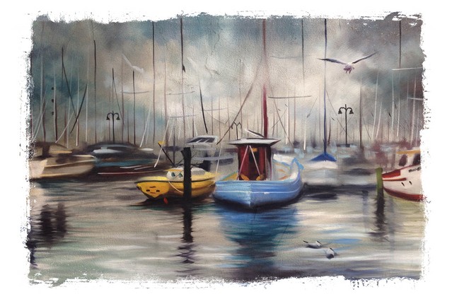 Docked Fishing Boats Torn Edges