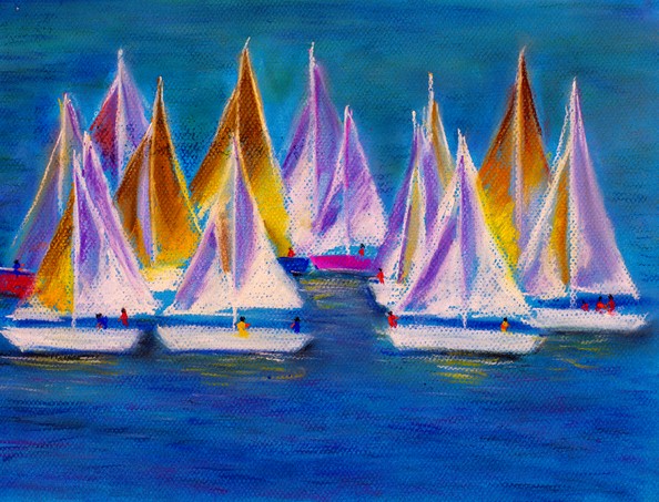 Pastel Painting - Sailing boats