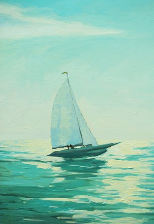 Sailing boat in the morning sea