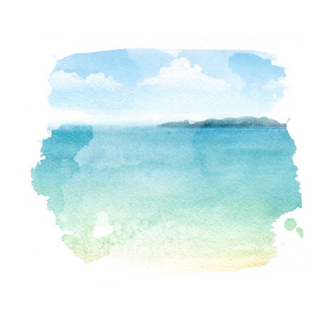 Watercolor illustration of a tropical beach