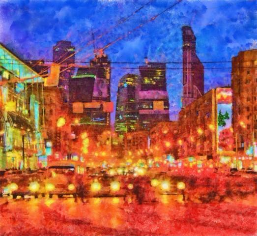 Digital structure of painting - Night cityscape