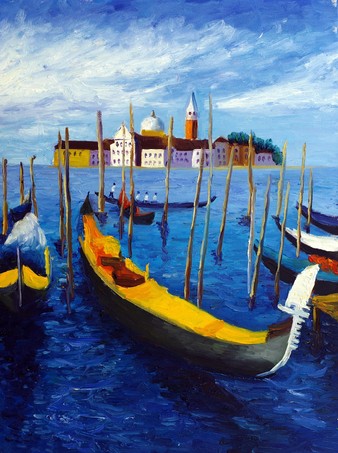 Oil Painting - Boat Venice, Italy