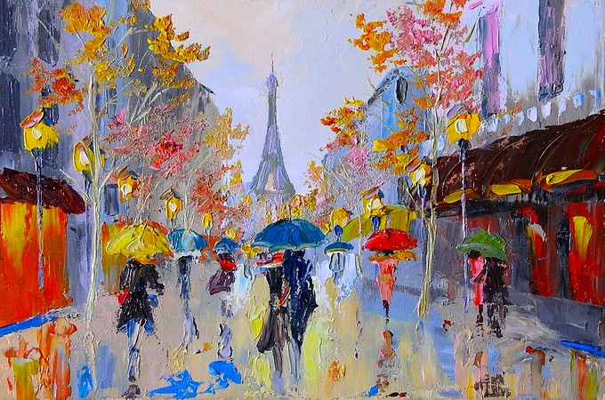 Oil painting of Eiffel Tower, France