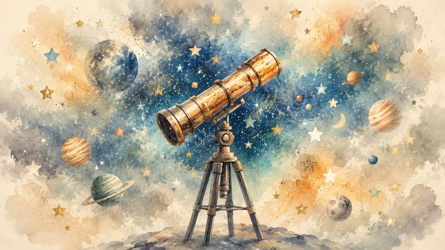 Cosmic journey through watercolor skies