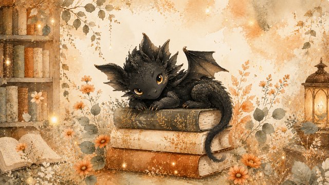 Cozy dragon's library dreamscape