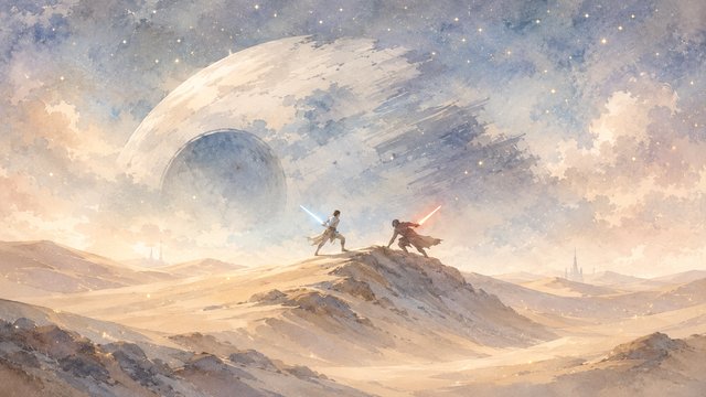 Epic duel under a celestial sky