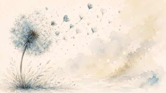 Gentle dandelion seeds in the breeze