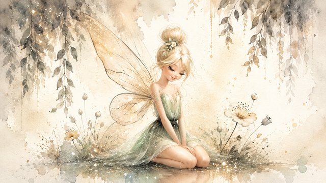 Magical forest fairy in soft pastels