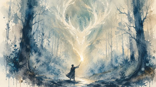 Magical spirit in a misty forest