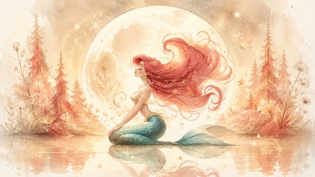 Moonlit mermaid by the tranquil shore