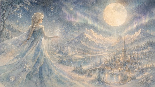 Moonlit winter magic in a village