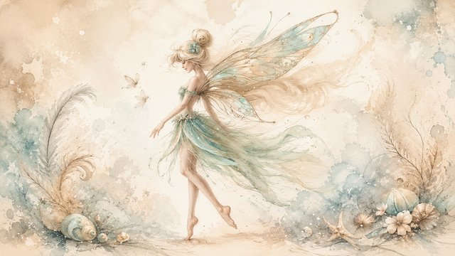 Seaside fairy in pastel dreamscape