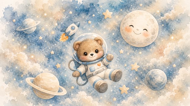 Teddy bear astronaut in dreamy space