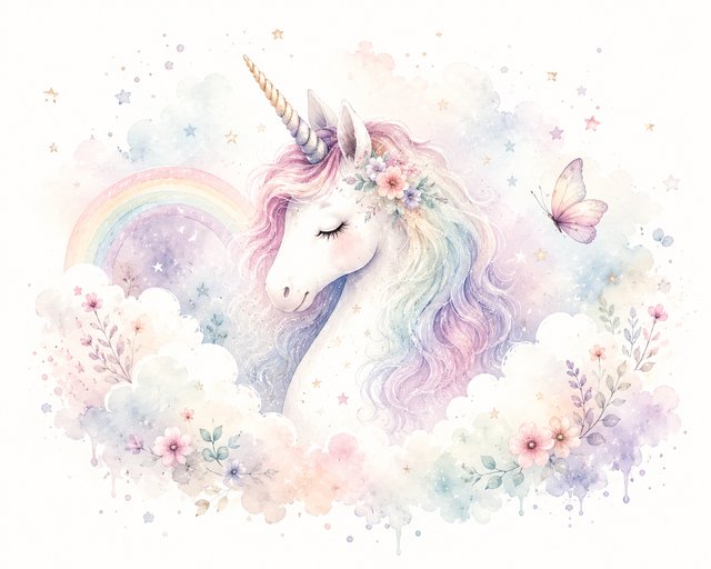 Unicorn in a pastel dreamscape