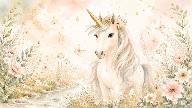 Unicorn in a sparkling meadow