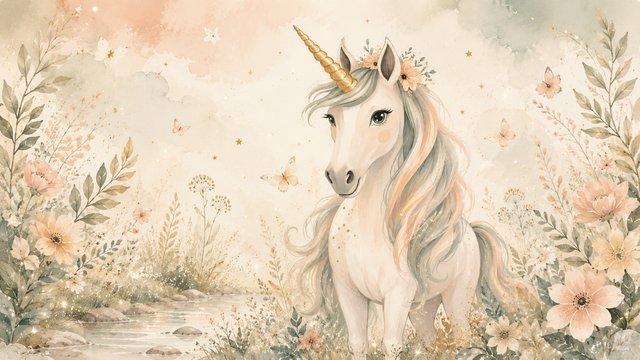 Whimsical unicorn in a magical meadow