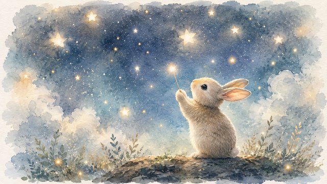 Bunny under a starry sky
