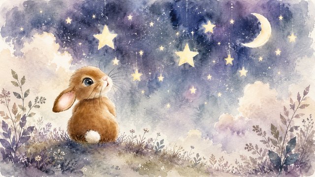 Bunny under the starry night sky