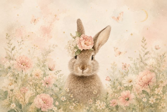 Dreamy bunny in a floral meadow