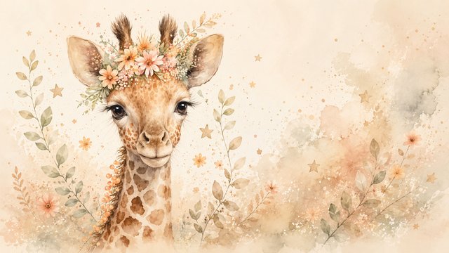 Dreamy giraffe with floral crown