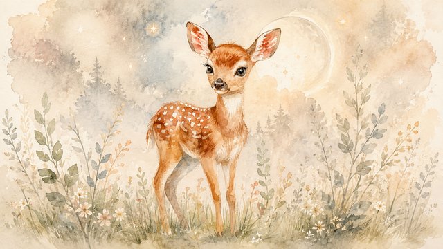 Dreamy meadow with a fawn v2